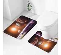 FEHWI Set Tappeti Bagno 2 Pezzi in Microfibra - Tappetino da Bagno Morbido e Antiscivolo - Durevole e Assorbente,La spettacolare immagine della meraviglia dei pianeti nello spazio, che fluttuano