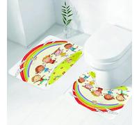 FEHWI Set Tappeti Bagno 2 Pezzi in Microfibra - Tappetino da Bagno Morbido e Antiscivolo - Durevole e Assorbente,Arcobaleno, Bambini che saltano di gioia su una collina sotto l'arcobaleno, disegn