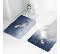 FEHWI Set Tappeti Bagno 2 Pezzi in Microfibra - Tappetino da Bagno Morbido e Antiscivolo - Durevole e Assorbente,Un cavallo arabo grigio di razza pura galoppa in una tempesta di neve