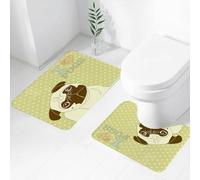 FEHWI Set Tappeti Bagno 2 Pezzi in Microfibra - Tappetino da Bagno Morbido e Antiscivolo - Durevole e Assorbente,Carlino, cagnolino carino con la testa inclinata e un'espressione adorabile. Adoro