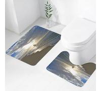 FEHWI Set Tappeti Bagno 2 Pezzi in Microfibra - Tappetino da Bagno Morbido e Antiscivolo - Durevole e Assorbente, Veliero vicino alla spiaggia sabbiosa nel paradiso tropicale al tramonto di Moody