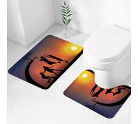 FEHWI Set Tappeti Bagno 2 Pezzi in Microfibra - Tappetino da Bagno Morbido e Antiscivolo - Durevole e Assorbente,Scena di basket al tramonto, sagome dei giocatori contro il sole sullo sfondo