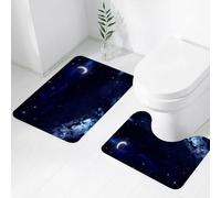 FEHWI Set Tappeti Bagno 2 Pezzi in Microfibra - Tappetino da Bagno Morbido e Antiscivolo - Durevole e Assorbente,Il cielo scuro è illuminato dalla luna e da innumerevoli stelle, e le nuvole scure