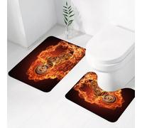 FEHWI Set Tappeti Bagno 2 Pezzi in Microfibra - Tappetino da Bagno Morbido e Antiscivolo - Durevole e Assorbente,Manly Set, Chopper Bike sfonda il fuoco Moto-Moto-Sport pericoloso