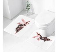 FEHWI Set Tappeti Bagno 2 Pezzi in Microfibra - Tappetino da Bagno Morbido e Antiscivolo - Durevole e Assorbente,Ritratto di un tico maialino sdraiato con le gambe distese isolato su sfondo bianc