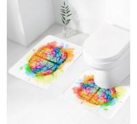 FEHWI Set Tappeti Bagno 2 Pezzi in Microfibra - Tappetino da Bagno Morbido e Antiscivolo - Durevole e Assorbente,Acquerello, cervello umano colorato e vibrante, neurologia, emisferi, intelligenza