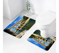 FEHWI Set Tappeti Bagno 2 Pezzi in Microfibra - Tappetino da Bagno Morbido e Antiscivolo - Durevole e Assorbente,Paesaggio, antica cinta muraria romana nel sud della Francia