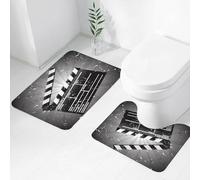 FEHWI Set Tappeti Bagno 2 Pezzi in Microfibra - Tappetino da Bagno Morbido e Antiscivolo - Durevole e Assorbente,Tema del film, ciak su sfondo retrò, che segna l'inizio della scena