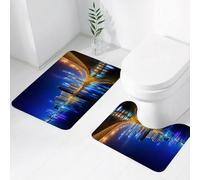 FEHWI Set Tappeti Bagno 2 Pezzi in Microfibra - Tappetino da Bagno Morbido e Antiscivolo - Durevole e Assorbente,Vista panoramica della baia commerciale di Dubai, Emirati Arabi Uniti