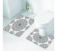 FEHWI Set Tappeti Bagno 2 Pezzi in Microfibra - Tappetino da Bagno Morbido e Antiscivolo - Durevole e Assorbente,motivo ornato di mandala con forma simmetrica e piastrelle con immagini arabe pers