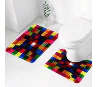 FEHWI Set Tappeti Bagno 2 Pezzi in Microfibra - Tappetino da Bagno Morbido e Antiscivolo - Durevole e Assorbente,Vivido mosaico di quadrati sovrapposti che si intersecano in una moltitudine di to