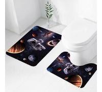 FEHWI Set Tappeti Bagno 2 Pezzi in Microfibra - Tappetino da Bagno Morbido e Antiscivolo - Durevole e Assorbente,Spazio, Astronauta tra i pianeti Marte Nettuno Giove