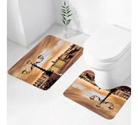 FEHWI Set Tappeti Bagno 2 Pezzi in Microfibra - Tappetino da Bagno Morbido e Antiscivolo - Durevole e Assorbente,Laguna di Venezia. Gondole ormeggiate a Piazza San Marco sui Canal Grande di notte