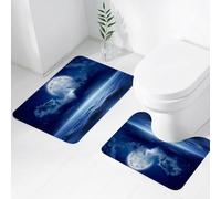 FEHWI Set Tappeti Bagno 2 Pezzi in Microfibra - Tappetino da Bagno Morbido e Antiscivolo - Durevole e Assorbente,Cielo notturno invernale con luna piena tempo do con