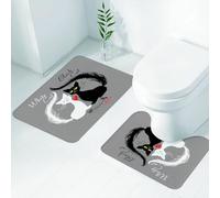 FEHWI Set Tappeti Bagno 2 Pezzi in Microfibra - Tappetino da Bagno Morbido e Antiscivolo - Durevole e Assorbente,Gatto bianco gatto nero. Amore Coppia di gatti mangiavano pesce gustoso.