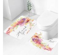 FEHWI Set Tappeti Bagno 2 Pezzi in Microfibra - Tappetino da Bagno Morbido e Antiscivolo - Durevole e Assorbente,Arte floreale ad acquerello, un bouquet di fiori colorati con un messaggio di gra