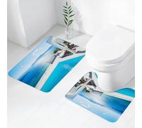 FEHWI Set Tappeti Bagno 2 Pezzi in Microfibra - Tappetino da Bagno Morbido e Antiscivolo - Durevole e Assorbente,Edifici bianchi in Terra Santa, Grecia. Decorazione di una lussuosa piscina vista