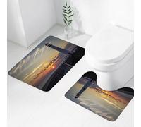 FEHWI Set Tappeti Bagno 2 Pezzi in Microfibra - Tappetino da Bagno Morbido e Antiscivolo - Durevole e Assorbente,Decorazione del faro, alba del Michigan lungo le rive del bellissimo St. Igance l