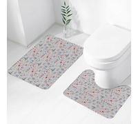 FEHWI Set Tappeti Bagno 2 Pezzi in Microfibra - Tappetino da Bagno Morbido e Antiscivolo - Durevole e Assorbente,Immagine a tema Parigi, Francia con cani con bandiera francese e croissant della T
