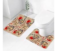FEHWI Set Tappeti Bagno 2 Pezzi in Microfibra - Tappetino da Bagno Morbido e Antiscivolo - Durevole e Assorbente,Il design culturale giapponese, i complessi motivi ripetitivi mostrano personaggi,