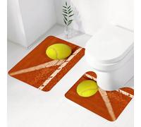 FEHWI Set Tappeti Bagno 2 Pezzi in Microfibra - Tappetino da Bagno Morbido e Antiscivolo - Durevole e Assorbente,Tennis su campo in terra battuta, palline da tennis sportive su superficie in terr