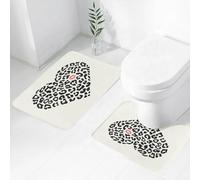 FEHWI Set Tappeti Bagno 2 Pezzi in Microfibra - Tappetino da Bagno Morbido e Antiscivolo - Durevole e Assorbente,Bacio, motivo a pelle di leopardo selvatico a forma di cuore e un Ki