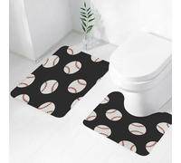 FEHWI Set Tappeti Bagno 2 Pezzi in Microfibra - Tappetino da Bagno Morbido e Antiscivolo - Durevole e Assorbente,modello di scarabocchio senza soluzione di continuità. baseball. illustrazione vet