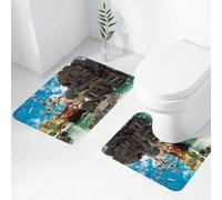 FEHWI Set Tappeti Bagno 2 Pezzi in Microfibra - Tappetino da Bagno Morbido e Antiscivolo - Durevole e Assorbente,Pirata, grande nave antica sulla costa tropicale caraibica, isola dei pirati, gran