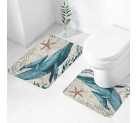 FEHWI Set Tappeti Bagno 2 Pezzi in Microfibra - Tappetino da Bagno Morbido e Antiscivolo - Durevole e Assorbente,Arte, balene con motivi ornamentali, stelle marine e alghe, su mappa, mappa retrò
