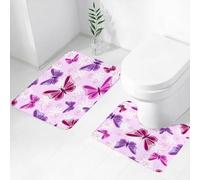 FEHWI Set Tappeti Bagno 2 Pezzi in Microfibra - Tappetino da Bagno Morbido e Antiscivolo - Durevole e Assorbente,Motivo senza soluzione di continuità con farfalle in volo nelle tonalità del rosa