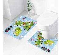 FEHWI Set Tappeti Bagno 2 Pezzi in Microfibra - Tappetino da Bagno Morbido e Antiscivolo - Durevole e Assorbente,Wanderlust, mappe dei cartoni animati della Gran Bretagna e dell'Irlanda per bambi