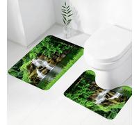 FEHWI Set Tappeti Bagno 2 Pezzi in Microfibra - Tappetino da Bagno Morbido e Antiscivolo - Durevole e Assorbente,La cascata è circondata da piante verdi, la cascata tranquilla si accatasta sulle