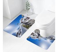 FEHWI Set Tappeti Bagno 2 Pezzi in Microfibra - Tappetino da Bagno Morbido e Antiscivolo - Durevole e Assorbente,Santorini, edifici imbiancati, mulini a vento e il Mar Egeo sotto la splendida luc