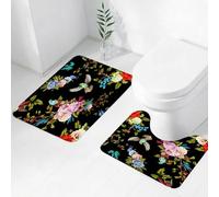 FEHWI Set Tappeti Bagno 2 Pezzi in Microfibra - Tappetino da Bagno Morbido e Antiscivolo - Durevole e Assorbente,Rose, peonie, fiori selvatici, usignolo, uccelli, mughetto, fiordaliso con foglie
