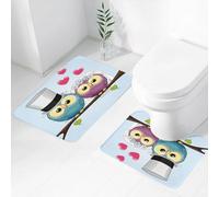 FEHWI Set Tappeti Bagno 2 Pezzi in Microfibra - Tappetino da Bagno Morbido e Antiscivolo - Durevole e Assorbente,Decorazioni per matrimoni, due tici gufi divertenti in stile cartone animato, mari