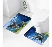 FEHWI Set Tappeti Bagno 2 Pezzi in Microfibra - Tappetino da Bagno Morbido e Antiscivolo - Durevole e Assorbente,Animali marini, leoni marini della California che nuotano in acque limpide