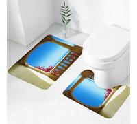 FEHWI Set Tappeti Bagno 2 Pezzi in Microfibra - Tappetino da Bagno Morbido e Antiscivolo - Durevole e Assorbente,Decorazione del patio, balcone antico con vista sul Mediterraneo Bougainvillea Mal