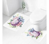 FEHWI Set Tappeti Bagno 2 Pezzi in Microfibra - Tappetino da Bagno Morbido e Antiscivolo - Durevole e Assorbente,il teschio è circondato da fiori e foglie, opera d'arte di teschi, povertà, blu e