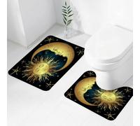 FEHWI Set Tappeti Bagno 2 Pezzi in Microfibra - Tappetino da Bagno Morbido e Antiscivolo - Durevole e Assorbente,Luna e Sole Psichedelici e Sacri in Stile Antico Mio