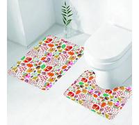 FEHWI Set Tappeti Bagno 2 Pezzi in Microfibra - Tappetino da Bagno Morbido e Antiscivolo - Durevole e Assorbente,Creature del bosco, animali colorati come scoiattoli e gufi tra le foglie e le bac