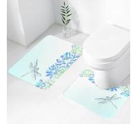FEHWI Set Tappeti Bagno 2 Pezzi in Microfibra - Tappetino da Bagno Morbido e Antiscivolo - Durevole e Assorbente,Paesaggio di stagno, una delicata libellula vola sopra il loto blu e il cielo azzu