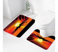 FEHWI Set Tappeti Bagno 2 Pezzi in Microfibra - Tappetino da Bagno Morbido e Antiscivolo - Durevole e Assorbente,Balena, due delfini nell'oceano al tramonto con foglie di palma, vista roma