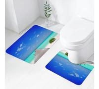 FEHWI Set Tappeti Bagno 2 Pezzi in Microfibra - Tappetino da Bagno Morbido e Antiscivolo - Durevole e Assorbente,Tranquilla spiaggia marina color zaffiro, Molo costiero con acque turchesi, Molo i