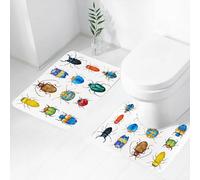 FEHWI Set Tappeti Bagno 2 Pezzi in Microfibra - Tappetino da Bagno Morbido e Antiscivolo - Durevole e Assorbente,illustrazione ad acquerello di un insieme di coleotteri di tti isolati