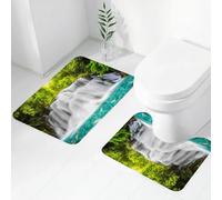 FEHWI Set Tappeti Bagno 2 Pezzi in Microfibra - Tappetino da Bagno Morbido e Antiscivolo - Durevole e Assorbente,Cascata, nuvole di nebbia che si riversano sulla cascata e sugli alberi, stagno li