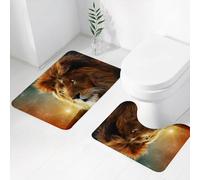FEHWI Set Tappeti Bagno 2 Pezzi in Microfibra - Tappetino da Bagno Morbido e Antiscivolo - Durevole e Assorbente,Lo sguardo del leone nell'abisso stellato