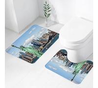 FEHWI Set Tappeti Bagno 2 Pezzi in Microfibra - Tappetino da Bagno Morbido e Antiscivolo - Durevole e Assorbente,New York, Statua della Libertà nel porto urbano di New York City Stampa famosa im