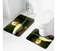 FEHWI Set Tappeti Bagno 2 Pezzi in Microfibra - Tappetino da Bagno Morbido e Antiscivolo - Durevole e Assorbente,Anatroccolo giallo, soffice anatroccolo giallo che nuota con grazia, sguazzando ne
