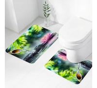 FEHWI Set Tappeti Bagno 2 Pezzi in Microfibra - Tappetino da Bagno Morbido e Antiscivolo - Durevole e Assorbente,giardino zen con pietre nere e ninfee rosa