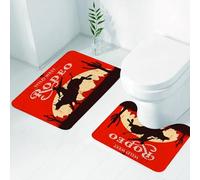 FEHWI Set Tappeti Bagno 2 Pezzi in Microfibra - Tappetino da Bagno Morbido e Antiscivolo - Durevole e Assorbente,Cartello vintage in legno con toro da rodeo, cowboy, stile western, selvaggia
